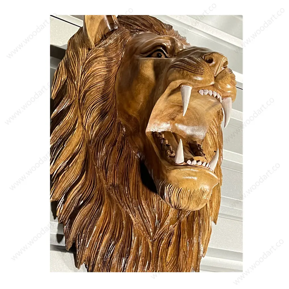 Wooden-lion-head-statue